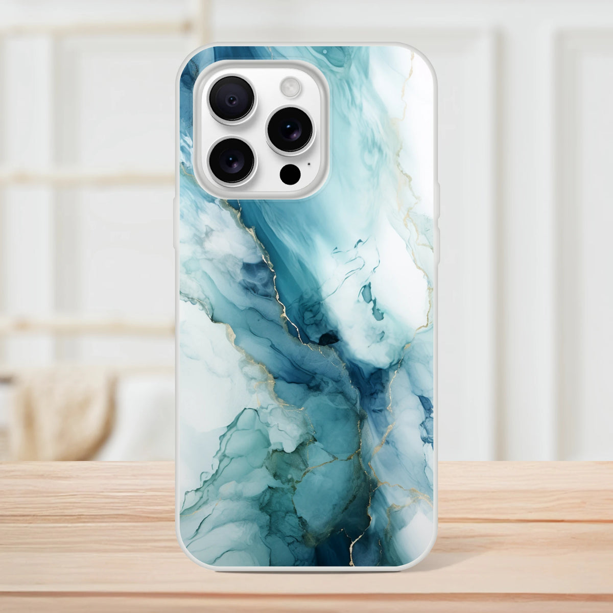Blue Marble iPhone Case (13-16) Ocean Agate abstract marble design.