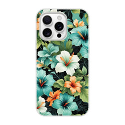 Tropical hibiscus floral iPhone case for iPhone 13-16 with Hawaiian pattern on a slim matte shell.