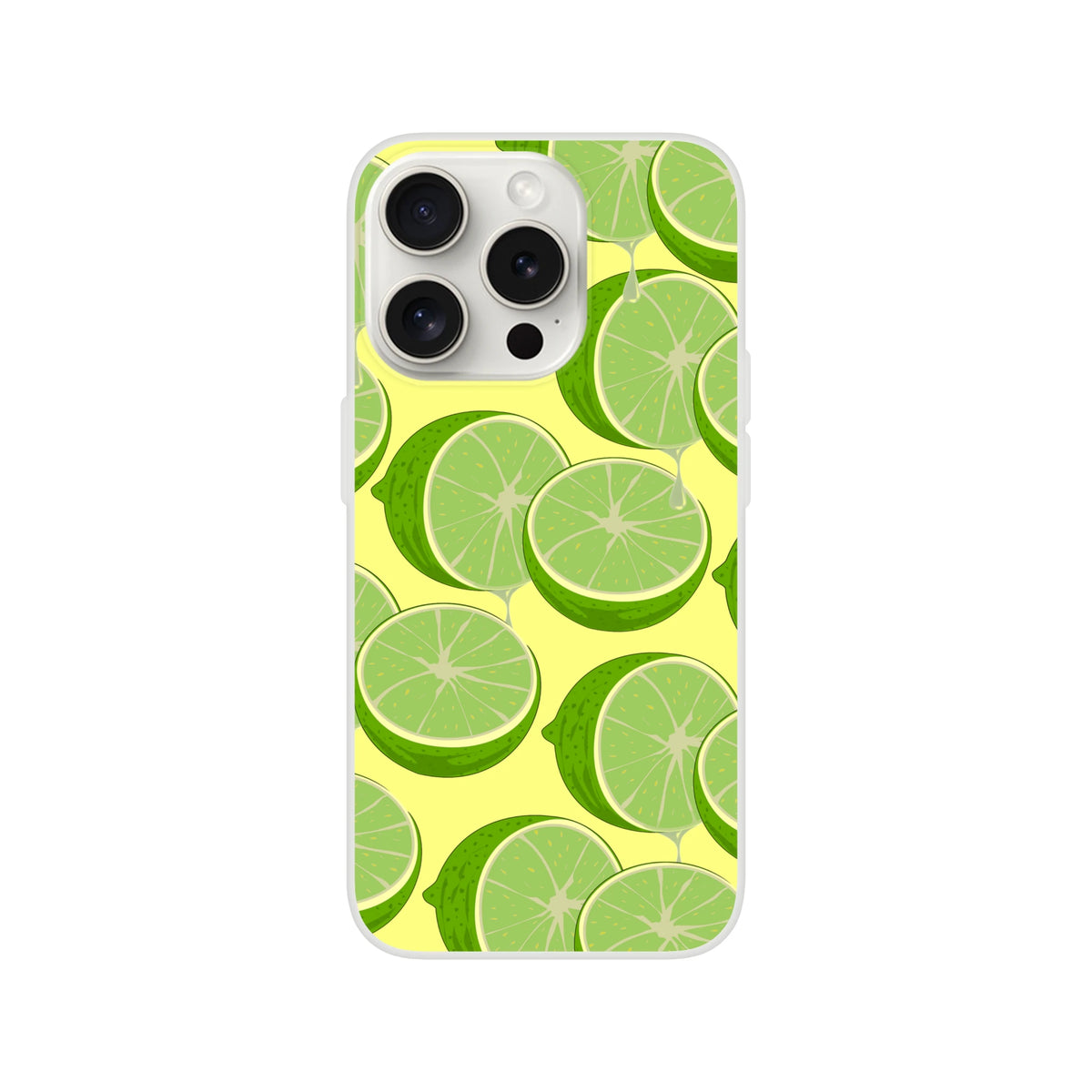 Cute lime-slice iPhone case for 13-16 with a yellow background and lime pattern