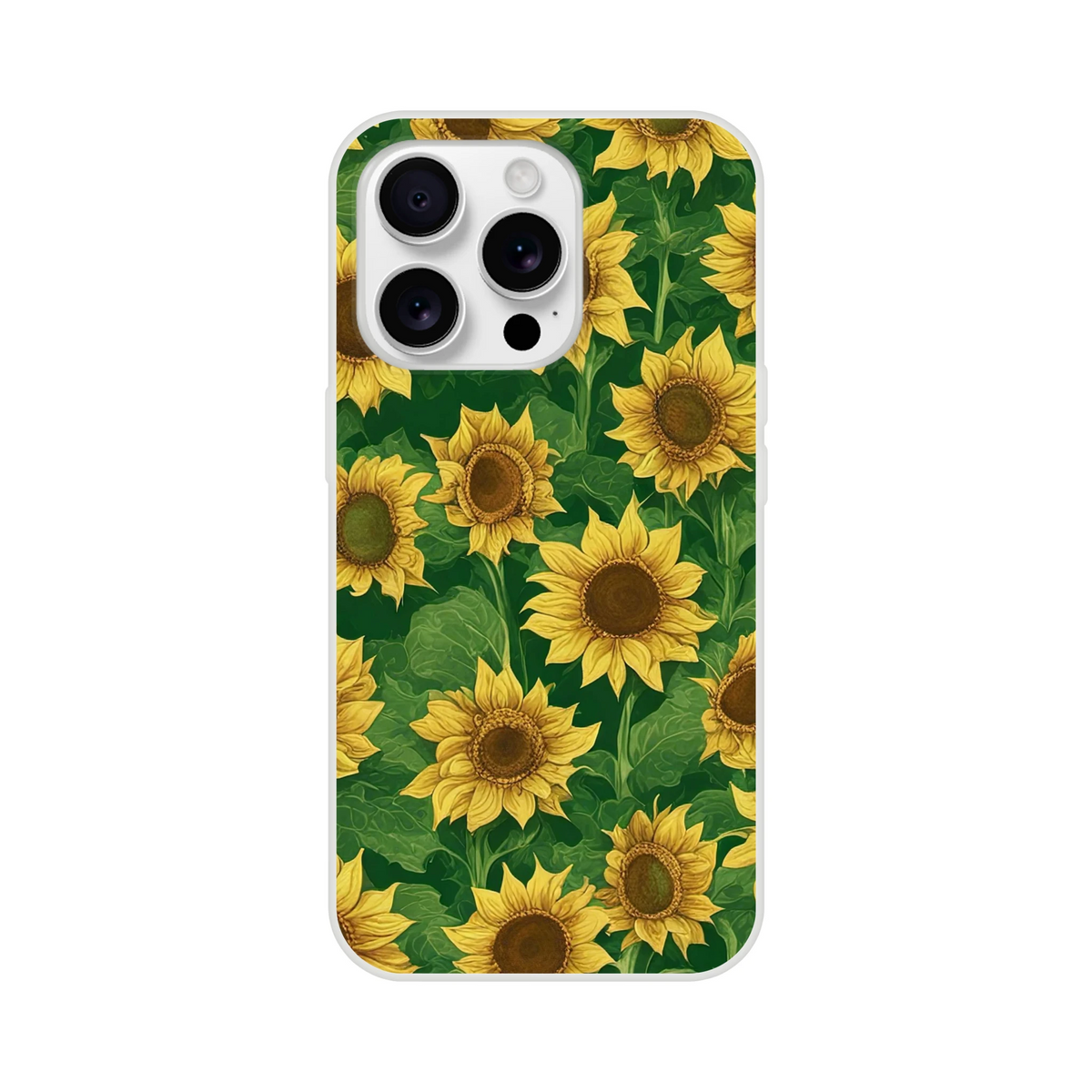 Sunflower-patterned iPhone case for 13-16, slim matte, cute botanical floral cover.