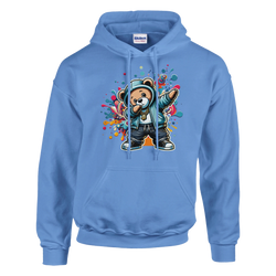 Blue men's Dab Teddy Bear Hoodie featuring a colorful graffiti bear graphic in a 50/50 cotton-poly blend.