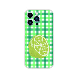 Cute lime gingham iPhone case for iPhone 13-16, green aesthetic with lime slice graphic.