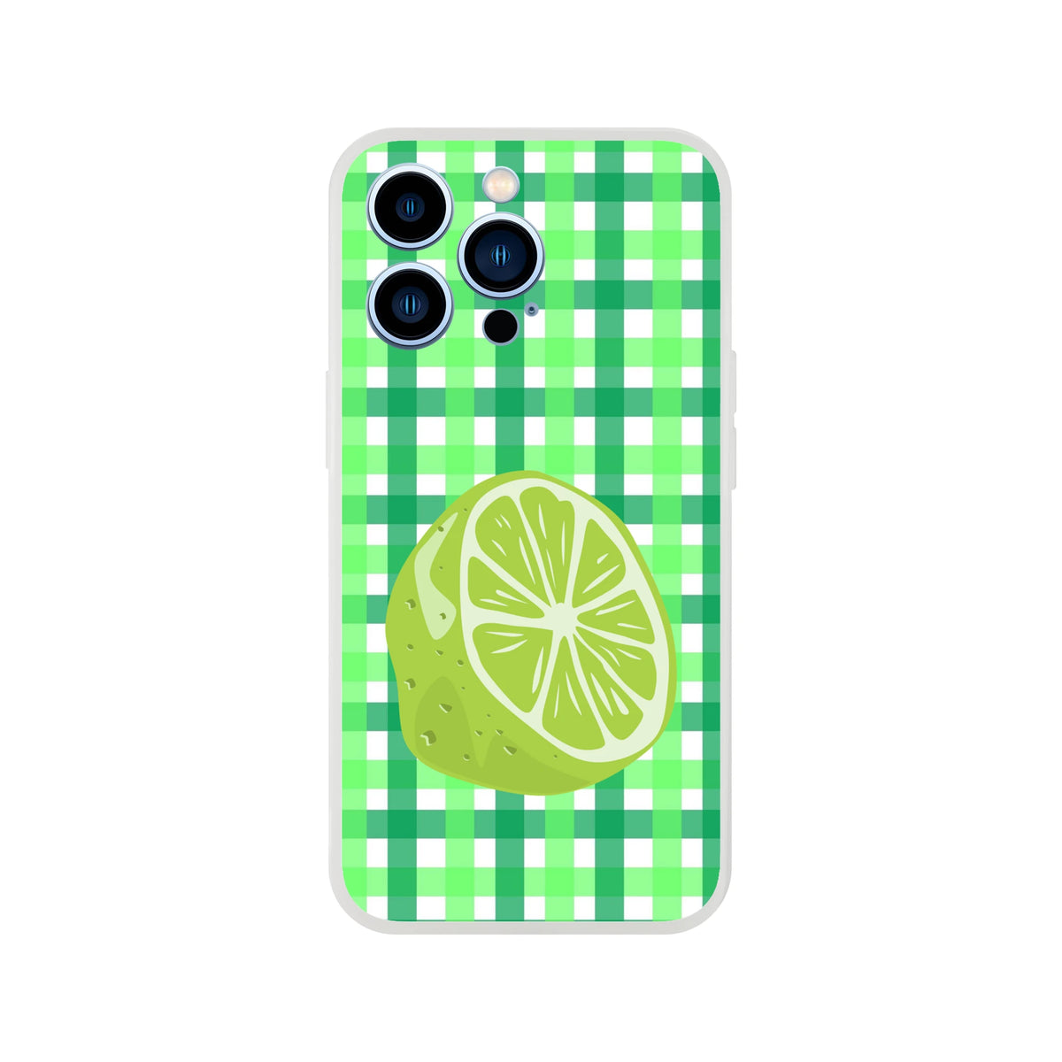 Cute lime gingham iPhone case for iPhone 13-16, green aesthetic with lime slice graphic.