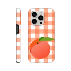 Peach fruit on retro orange and white gingham iPhone case with tough protective design for urban style.