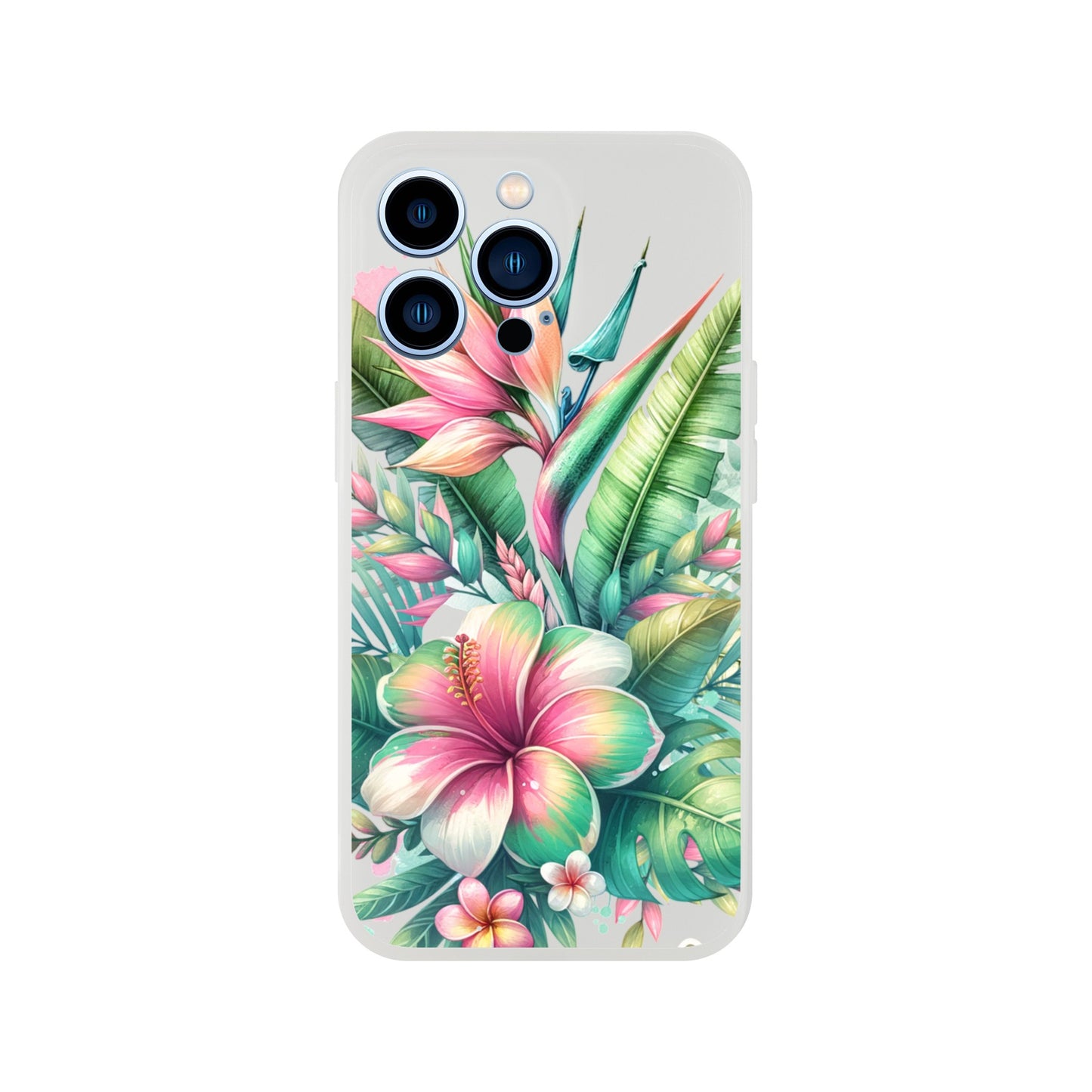 iPhone case with tropical floral design on a white background 3