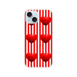 Red Stripe Heart iPhone case for iPhone 13-16 featuring vertical red stripes and geometric hearts