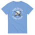 Blue men's motorcycle club graphic tee with skull, crossed pistons, and Ride or Die Rider Club design.