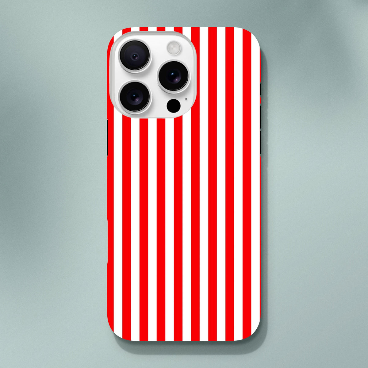 Retro red and white vertical striped tough iPhone case providing rugged protection for daily commutes and active lifestyles.