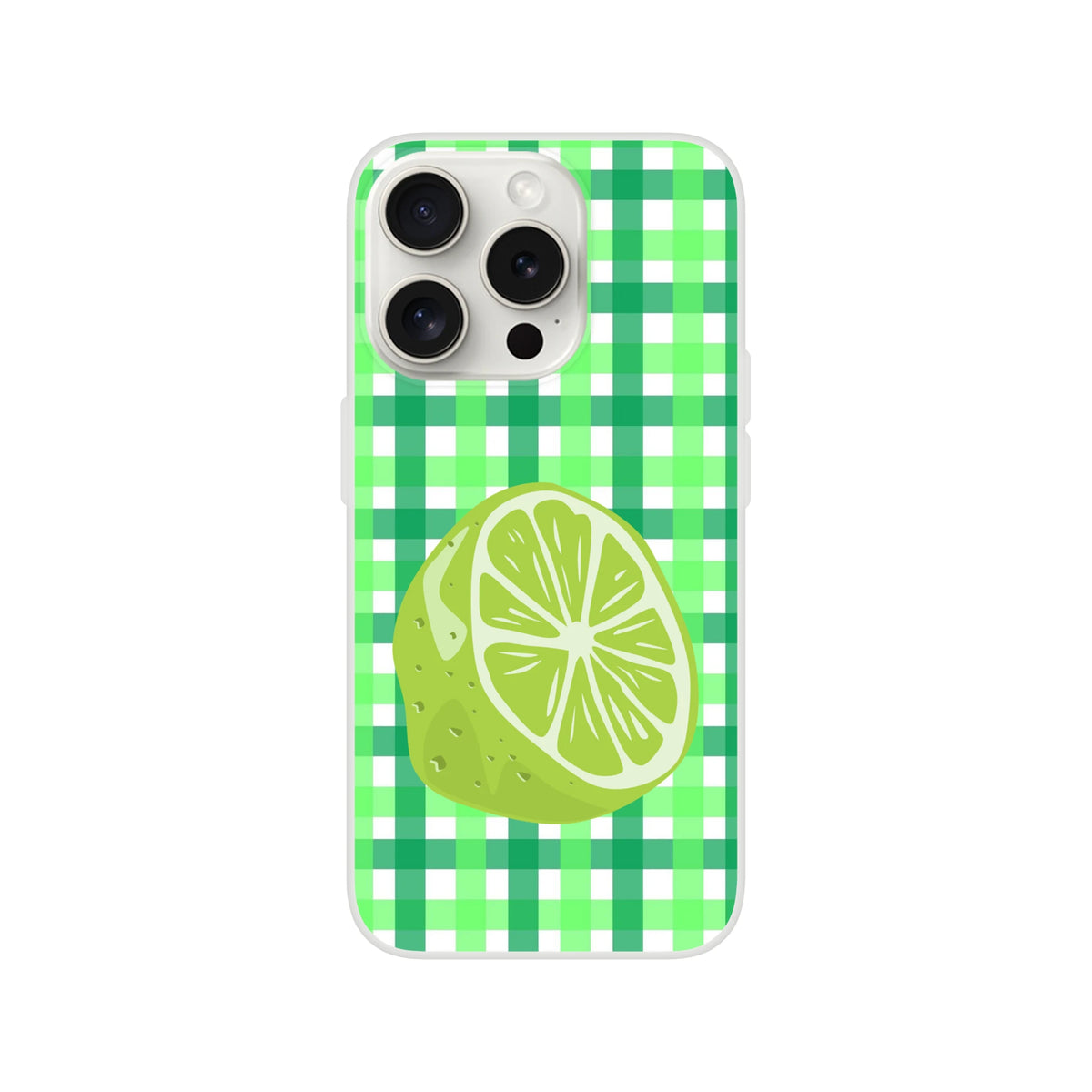 Cute lime-gingham green iPhone case for 13-16 with lime slice accent.
