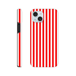 Retro red and white vertical stripe tough iPhone case with wraparound design for rugged protection and daily carry.