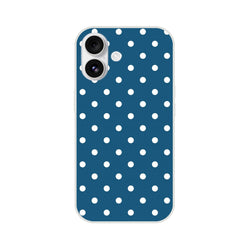 Retro navy blue and white polka dot iPhone phone case with matte finish for drop protection.