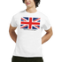 Union Jack flag graphic on white men's T-shirt in heavyweight cotton blend with 'Make Britain Great Again' slogan.