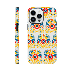 Floral wraparound print on back and sides; dual-layer tough protective iPhone case for 16/15/14/13 with glossy finish