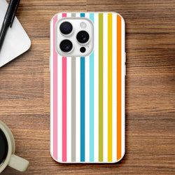 Pastel Rainbow Stripe iPhone Case for iPhone 13-16 with frosty transparent shell, retro design, and long-lasting rainbow print.