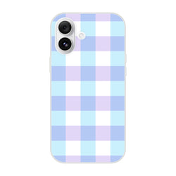 Blue gingham pastel checkered iPhone case for iPhone 13–16, slim flexible shell with vibrant print.