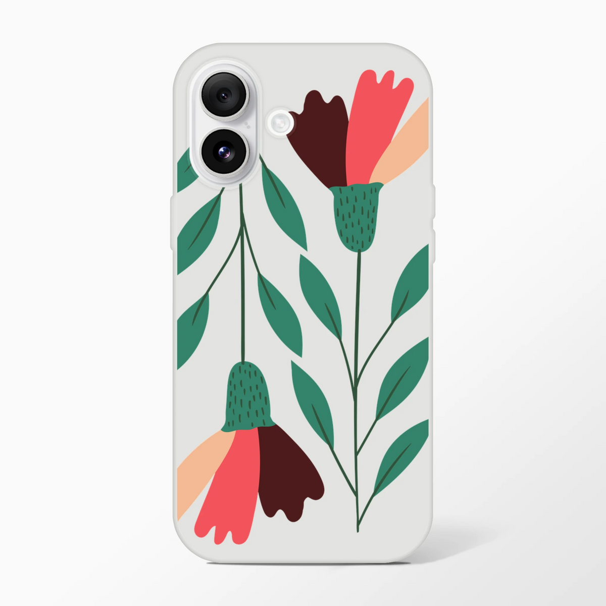 Floral design on a frosted transparent, slim iPhone case for iPhone 13–16; protective and flexible.