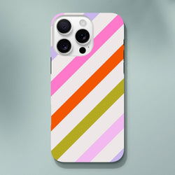 Retro colourful diagonal stripe tough iPhone case providing drop protection with shock-absorbing TPU for daily carry.