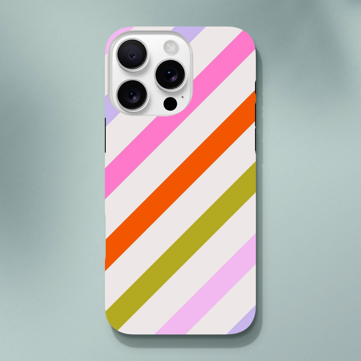 Retro colourful diagonal stripe tough iPhone case providing drop protection with shock-absorbing TPU for daily carry.