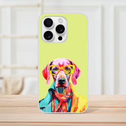 Funny neon dog wearing yellow sunglasses on lime-green iPhone case (iPhone 13-16).