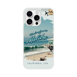 Vintage Malibu Holiday iPhone case for iPhone 13–16 with retro postcard beach scene.