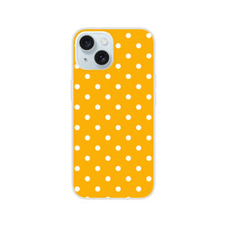 Retro orange and white polka dot iPhone case with matte finish. Slim TPU cover for shock absorption and pocket-friendly commute protection.