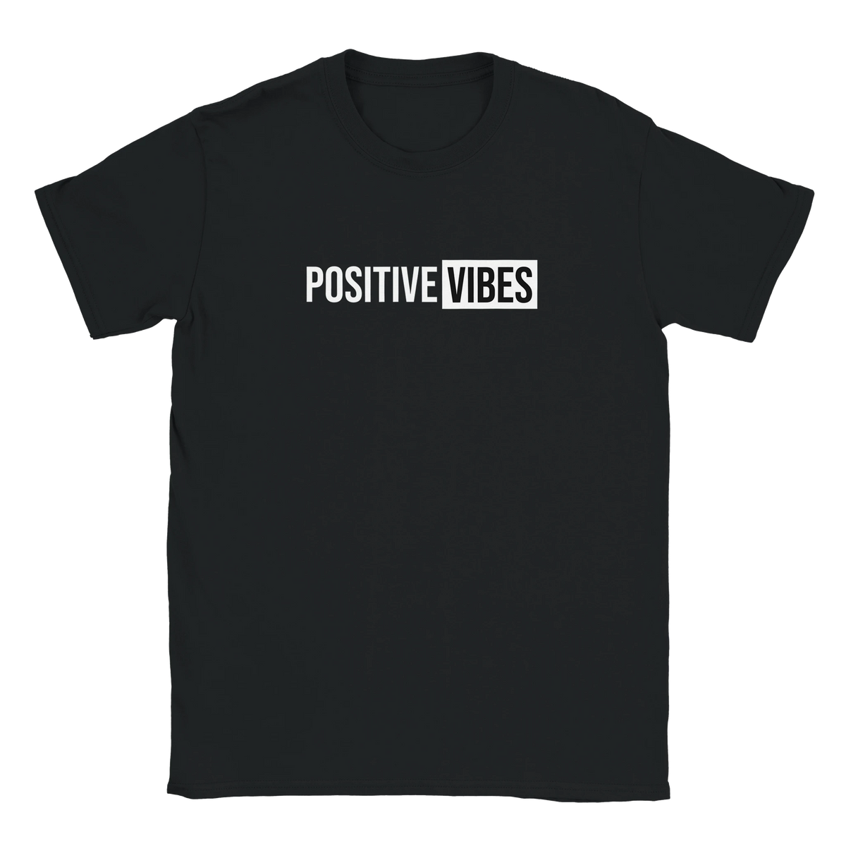Black women's T-shirt with bold POSITIVE VIBES slogan.
