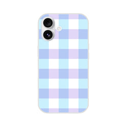 Blue Gingham iPhone Case (13-16) Pastel Checkered Aesthetic Cover with slim, flexible shell.