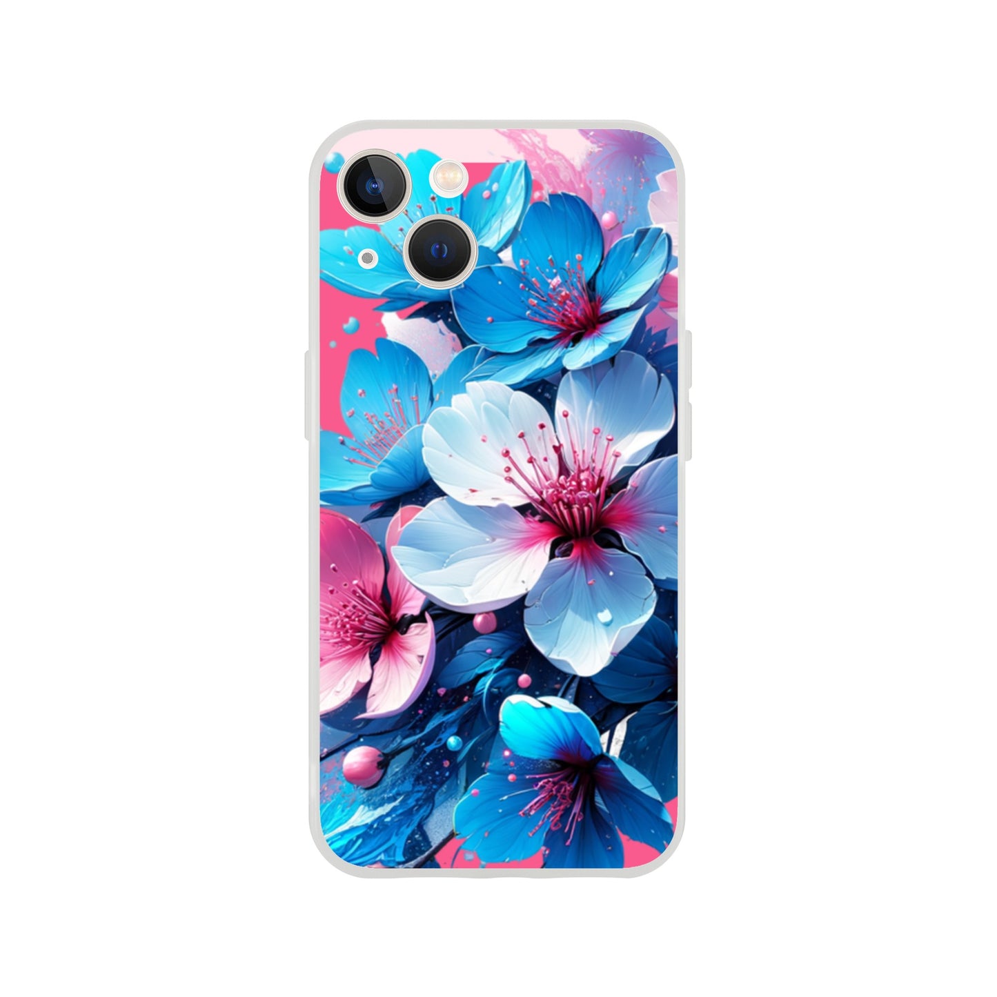 iPhone case with blue and pink floral design on a white background 8