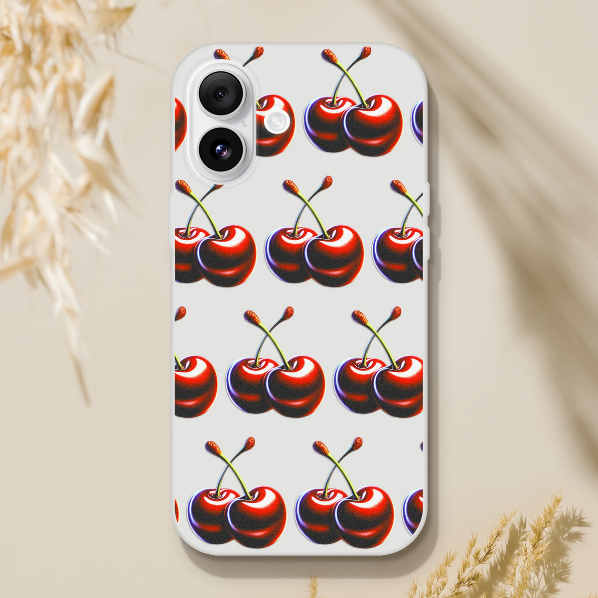 Cherries pattern transparent slim protective case for iPhone 13-16
