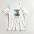 White women's cotton-blend tee featuring a tropical coconut beach graphic with palm tree and waves.