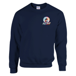 Navy blue urban palm trees full send graphic sweatshirt adding car culture attitude to streetwear rotation for car meets and relaxed looks.