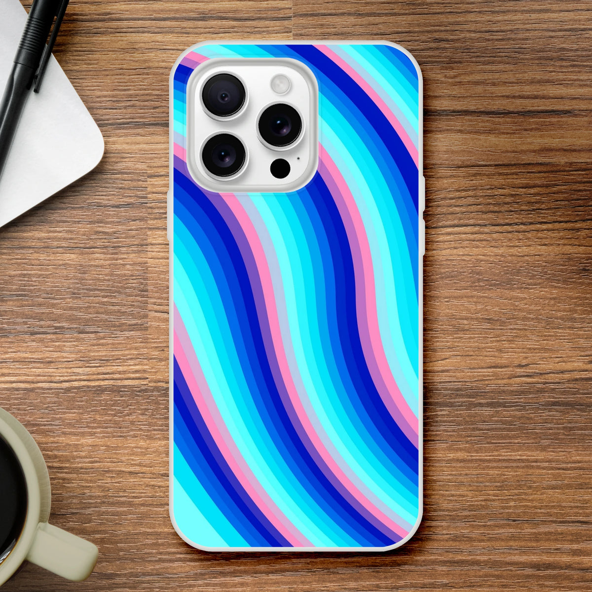 Blue and pink retro wave Y2K swirl iPhone case for iPhone 13-16, slim matte shell