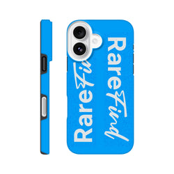 Rare Find Blue Tough iPhone case with bold white slogan text, featuring durable streetwear design for iPhone 13-16 models.