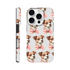 Cute dog faces with pink bow ties wraparound case for iPhone 16/15/14/13; dual-layer protective cover.