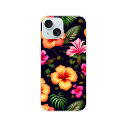 Slim matte Hibiscus tropical floral iPhone case for iPhone 13–16 with bold colorful print