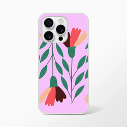 Cute floral iPhone case (13-16) with vintage aesthetic, pink background, slim flexible TPU, matte finish