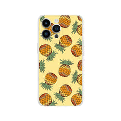 Pineapple pattern iPhone case (13-16) with vibrant tropical fruit print on yellow matte background