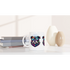 British Bulldog Mug Gift For Him: glossy white ceramic mug with vibrant bulldog wearing sunglasses on both sides.
