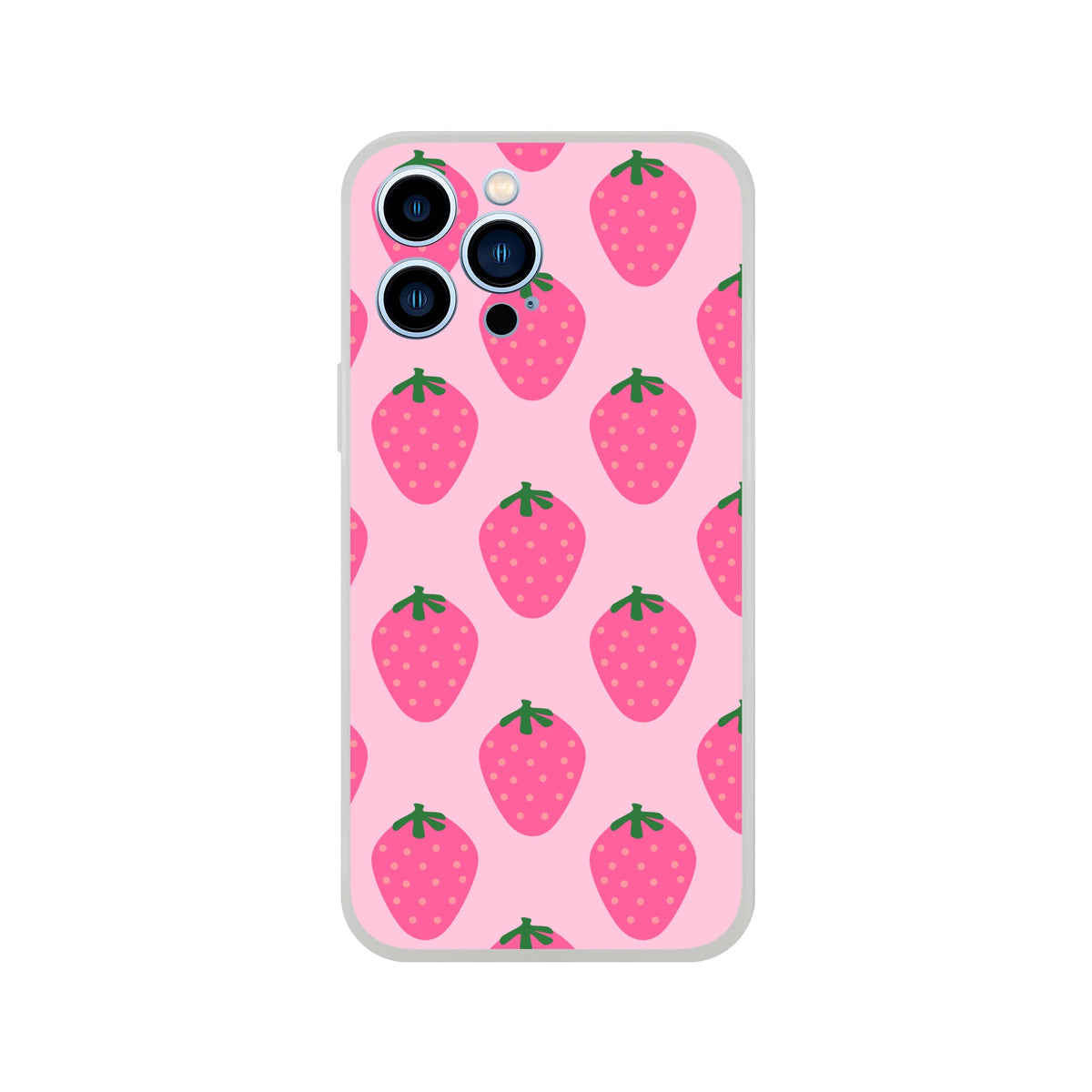 Cute pink strawberry iPhone case for iPhone 13-16 with kawaii fruit aesthetic.