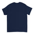 Back view of a navy blue men's short-sleeve crew-neck T-shirt.
