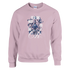 Pink women's graphic sweatshirt with blue floral motif and 'It's OK not to be OK' message.