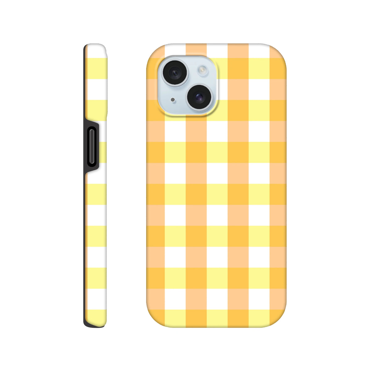 Retro yellow gingham checkered iPhone case providing tough protection with a cute vintage grid pattern for secure everyday use.