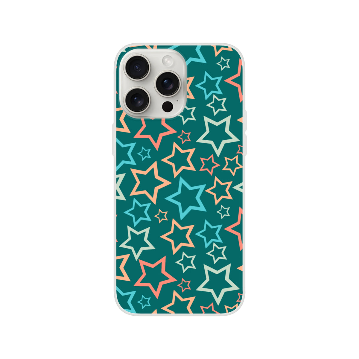 Retro multicolour star iPhone case for iPhone 13–16, Y2K aesthetic, protective cover with vibrant star print.