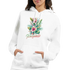 White Women's Y2K Paradise Hoodie with tropical floral palm leaves and Paradise script