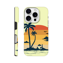 Retro Tropical Sunset Palm Tree Tough iPhone Case for iPhone 13-16 with wraparound palm beach scene