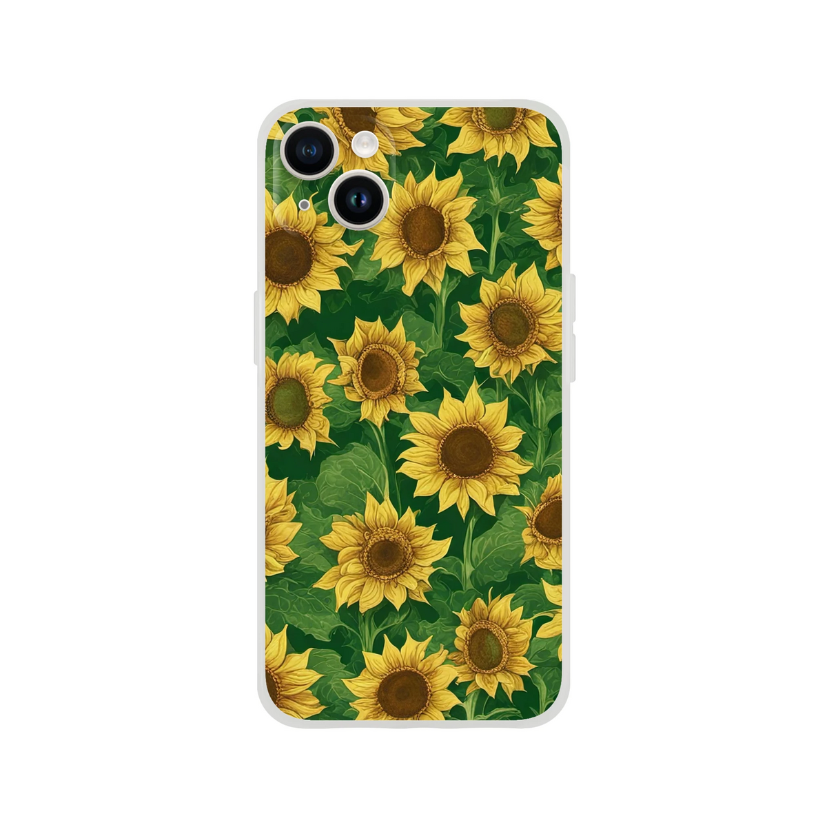 Sunflower iPhone Case (13-16) with cute floral botanical print on green leaves