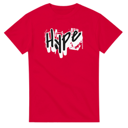 Urban graffiti graphic tee for men with bold black-and-white artwork on red fabric, perfect for layered streetwear.