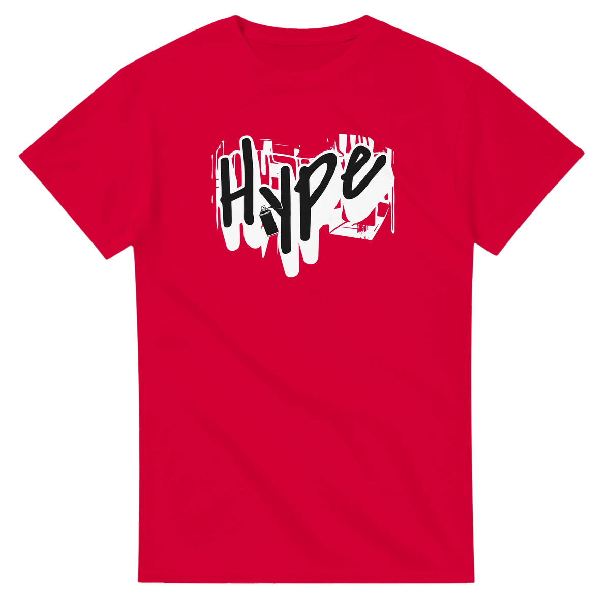 Urban graffiti graphic tee for men with bold black-and-white artwork on red fabric, perfect for layered streetwear.