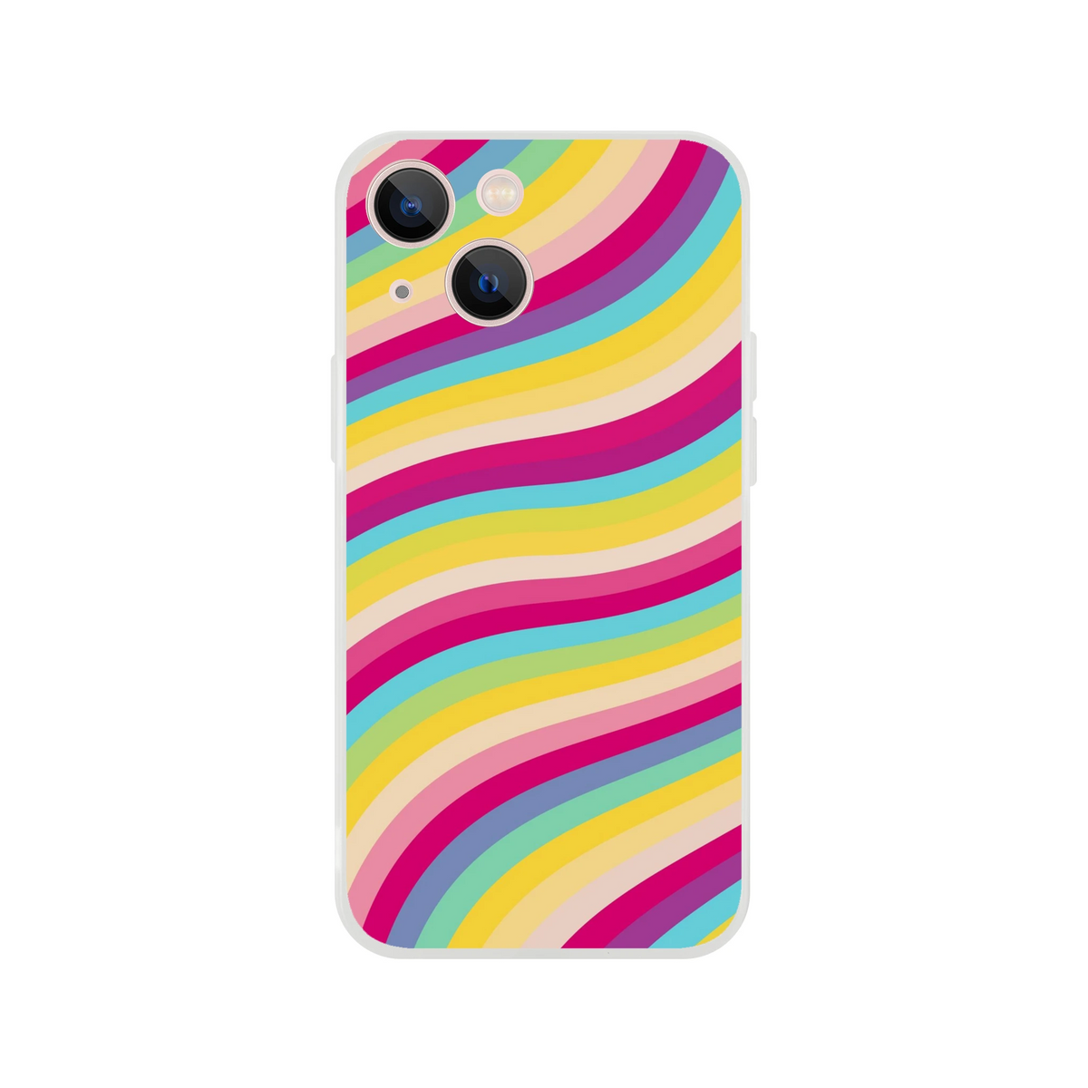 Groovy Rainbow Wave iPhone Case for iPhone 13–16 with slim matte finish and retro Y2K aesthetic.