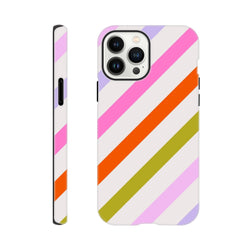 Retro colourful diagonal stripe tough iPhone case with shock-absorbing TPU protection for iPhone 13-16 series.
